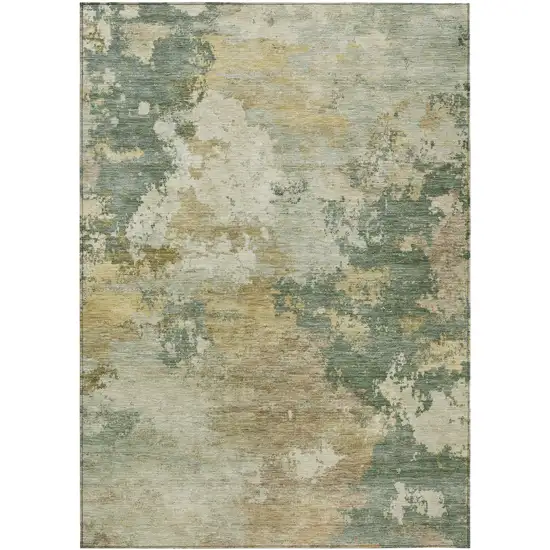 Artichoke Green Gold And Ivory Abstract Washable Indoor Outdoor Area Rug Photo 9