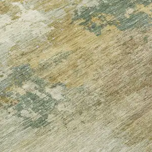 Photo of Artichoke Green Gold And Ivory Abstract Washable Indoor Outdoor Area Rug