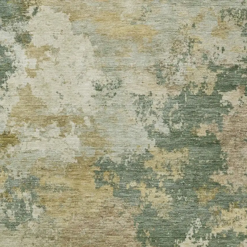 Artichoke Green Gold And Ivory Abstract Washable Indoor Outdoor Area Rug Photo 2