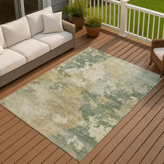 Artichoke Green Gold And Ivory Abstract Washable Indoor Outdoor Area Rug Photo 4