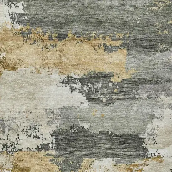 Artichoke Green Gold And Ivory Abstract Washable Indoor Outdoor Area Rug Photo 2