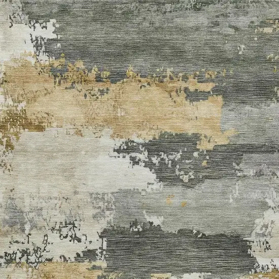 Artichoke Green Gold And Ivory Abstract Washable Indoor Outdoor Area Rug Photo 2