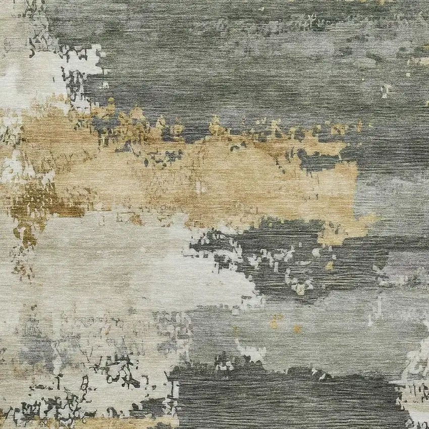 Artichoke Green Gold And Ivory Abstract Washable Indoor Outdoor Area Rug Photo 2