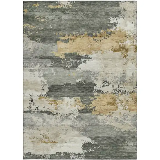 Artichoke Green Gold And Ivory Abstract Washable Indoor Outdoor Area Rug Photo 3