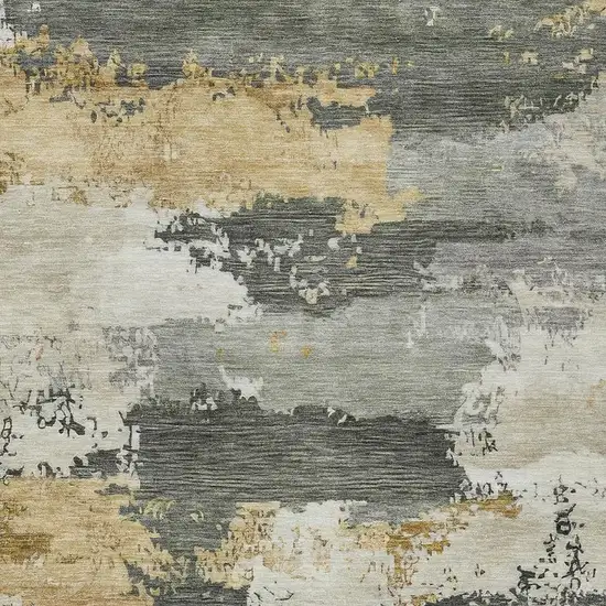 Artichoke Green Gold And Ivory Abstract Washable Indoor Outdoor Area Rug Photo 2