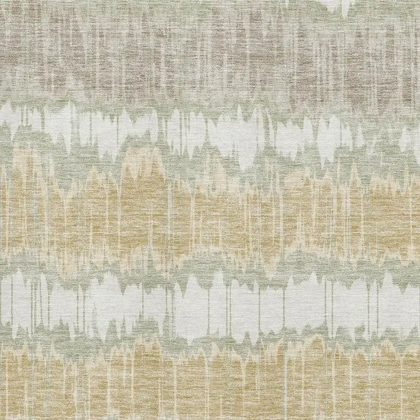 Artichoke Green Gold And Ivory Striped Washable Area Rug With UV Protection Photo 3