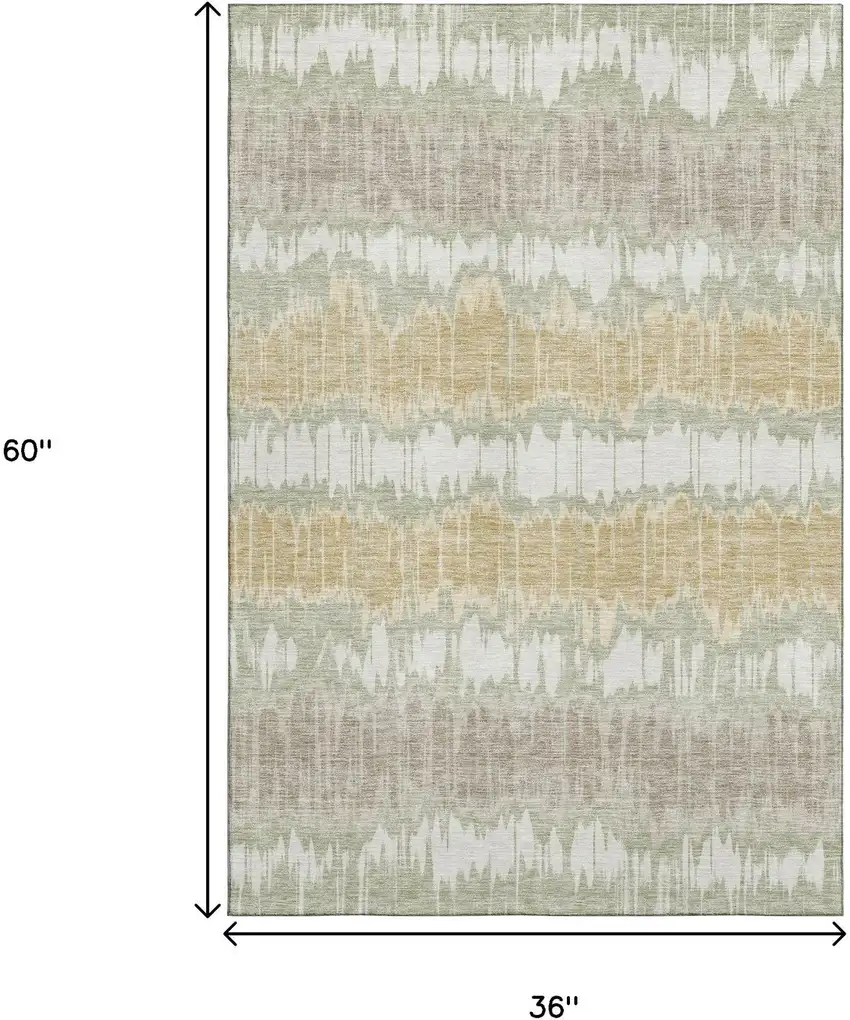 Artichoke Green Gold And Ivory Striped Washable Area Rug With UV Protection Photo 3