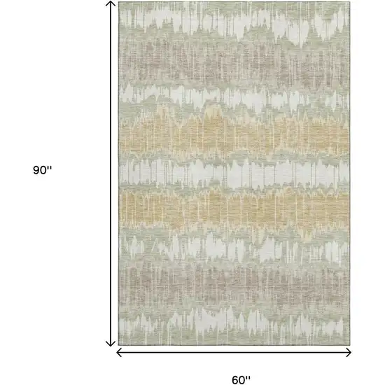 Artichoke Green Gold And Ivory Striped Washable Area Rug With UV Protection Photo 3