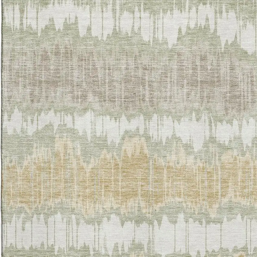 Artichoke Green Gold And Ivory Striped Washable Area Rug With UV Protection Photo 3