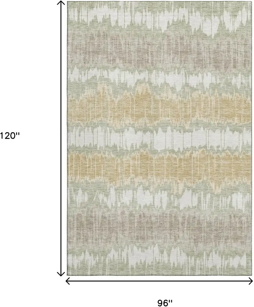 Artichoke Green Gold And Ivory Striped Washable Area Rug With UV Protection Photo 3