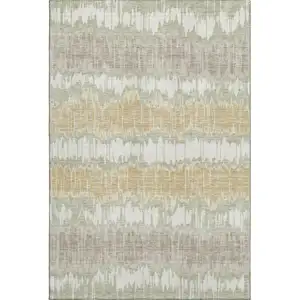 Photo of Artichoke Green Gold And Ivory Striped Washable Area Rug With UV Protection