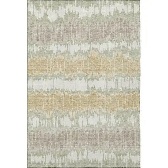 Artichoke Green Gold And Ivory Striped Washable Area Rug With UV Protection Photo 4