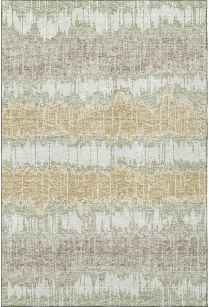 Artichoke Green Gold And Ivory Striped Washable Area Rug With UV Protection Photo 4