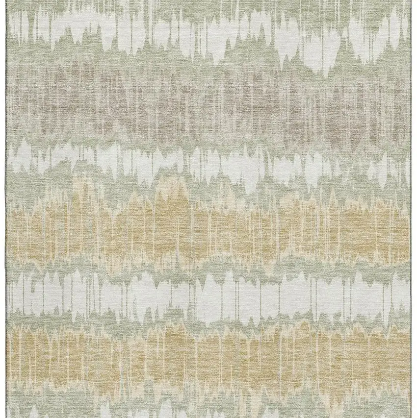 Artichoke Green Gold And Ivory Striped Washable Area Rug With UV Protection Photo 3