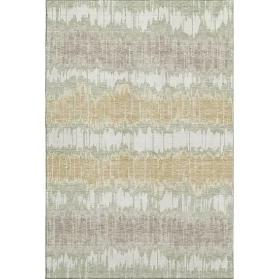 Artichoke Green Gold And Ivory Striped Washable Area Rug With UV Protection Photo 1