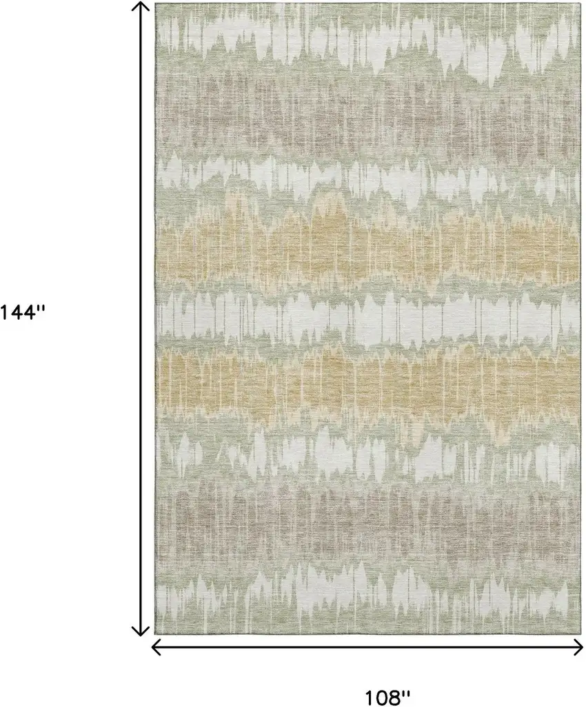 Artichoke Green Gold And Ivory Striped Washable Area Rug With UV Protection Photo 3