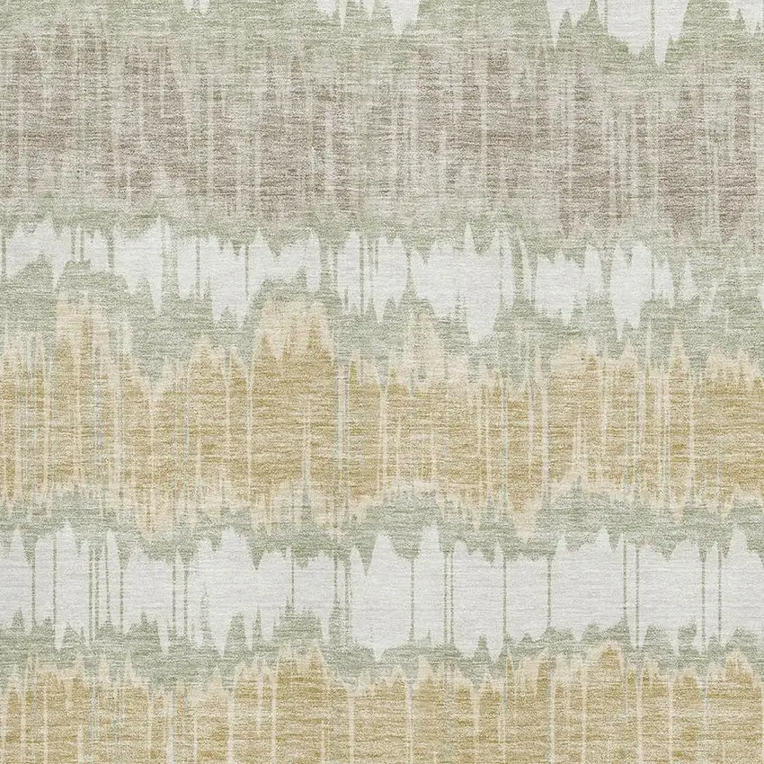 Artichoke Green Gold And Ivory Striped Washable Area Rug With UV Protection Photo 3