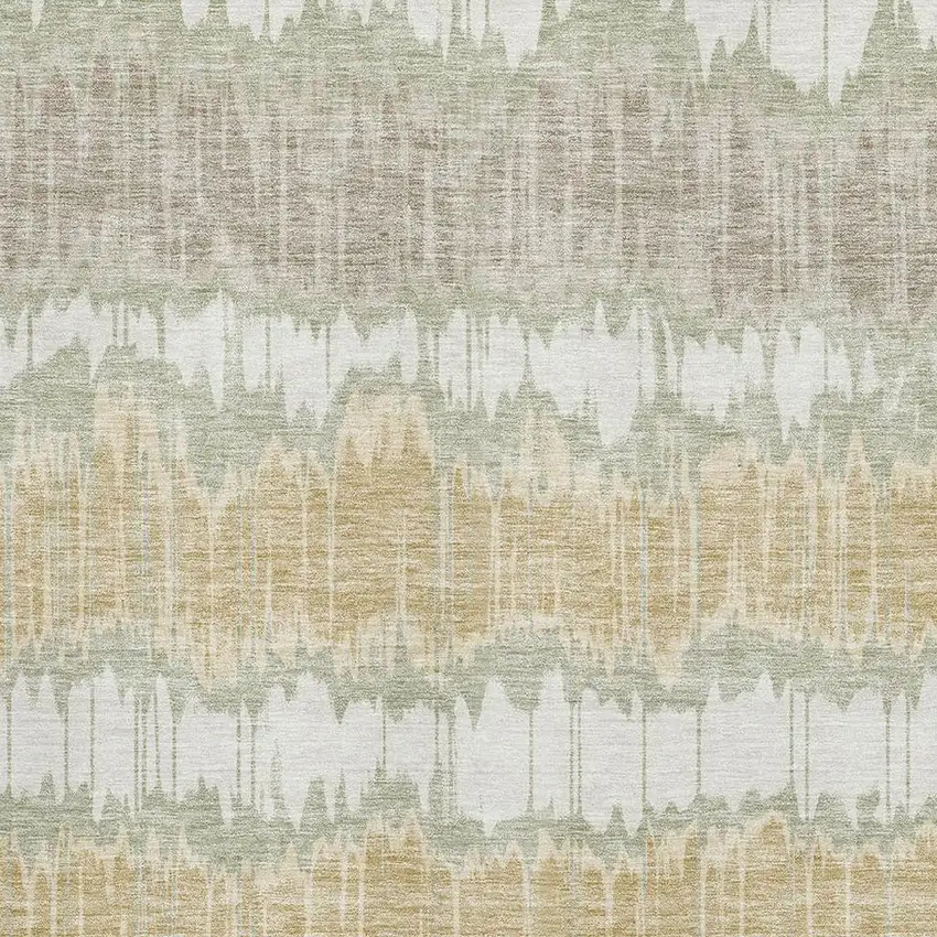 Artichoke Green Gold And Ivory Striped Washable Area Rug With UV Protection Photo 3