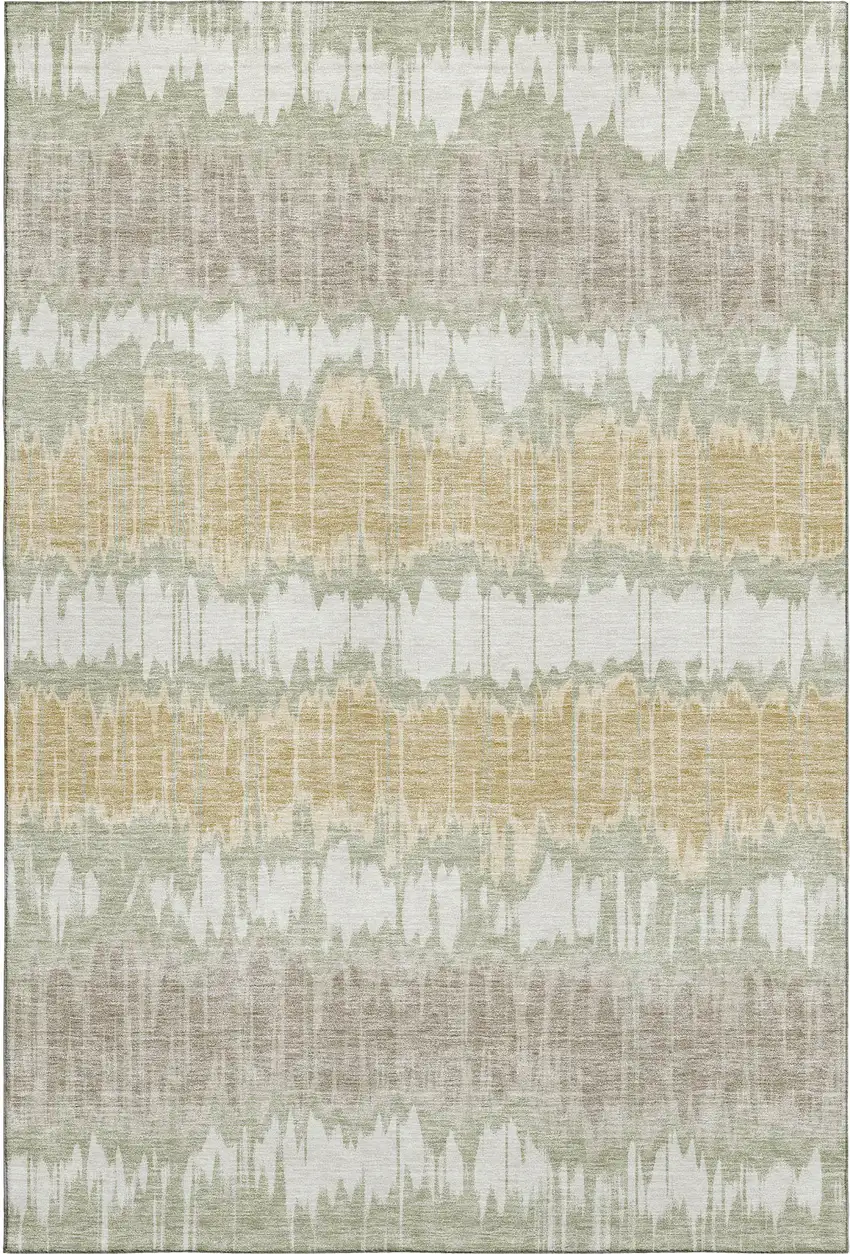 Artichoke Green Gold And Ivory Striped Washable Area Rug With UV Protection Photo 1