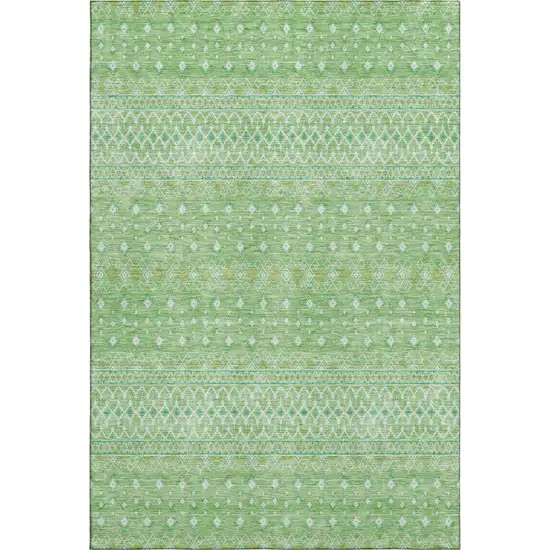 Artichoke Green Gold And Ivory Tribal Washable Area Rug With UV Protection Photo 1