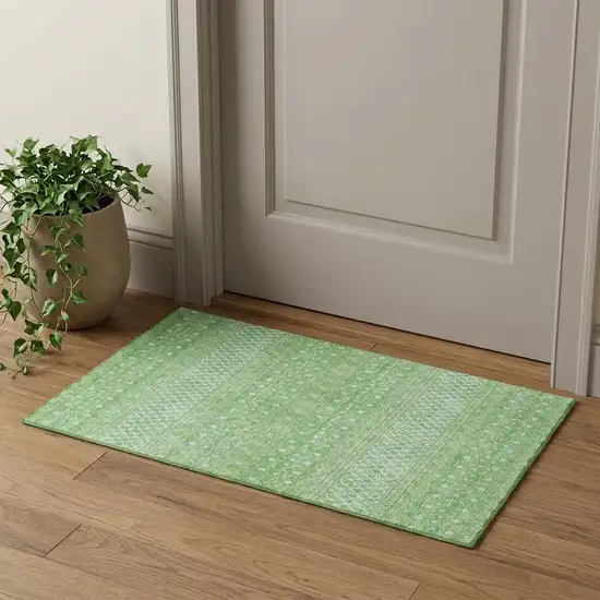 Artichoke Green Gold And Ivory Tribal Washable Area Rug With UV Protection Photo 1
