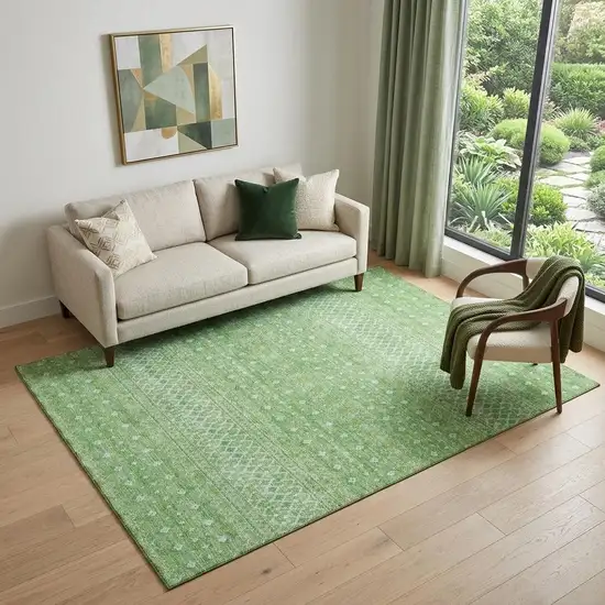 Artichoke Green Gold And Ivory Tribal Washable Area Rug With UV Protection Photo 1