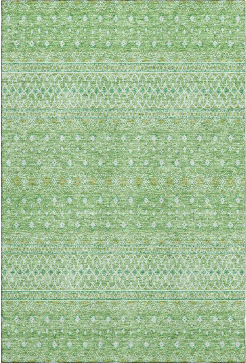 Artichoke Green Gold And Ivory Tribal Washable Area Rug With UV Protection Photo 2