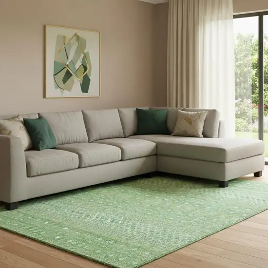 Artichoke Green Gold And Ivory Tribal Washable Area Rug With UV Protection Photo 1