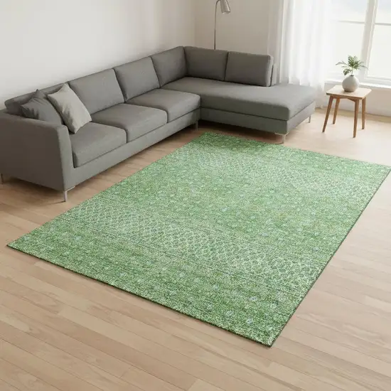 Artichoke Green Gold And Ivory Tribal Washable Area Rug With UV Protection Photo 1