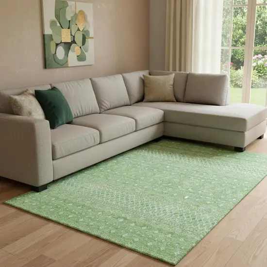 Artichoke Green Gold And Ivory Tribal Washable Area Rug With UV Protection Photo 1