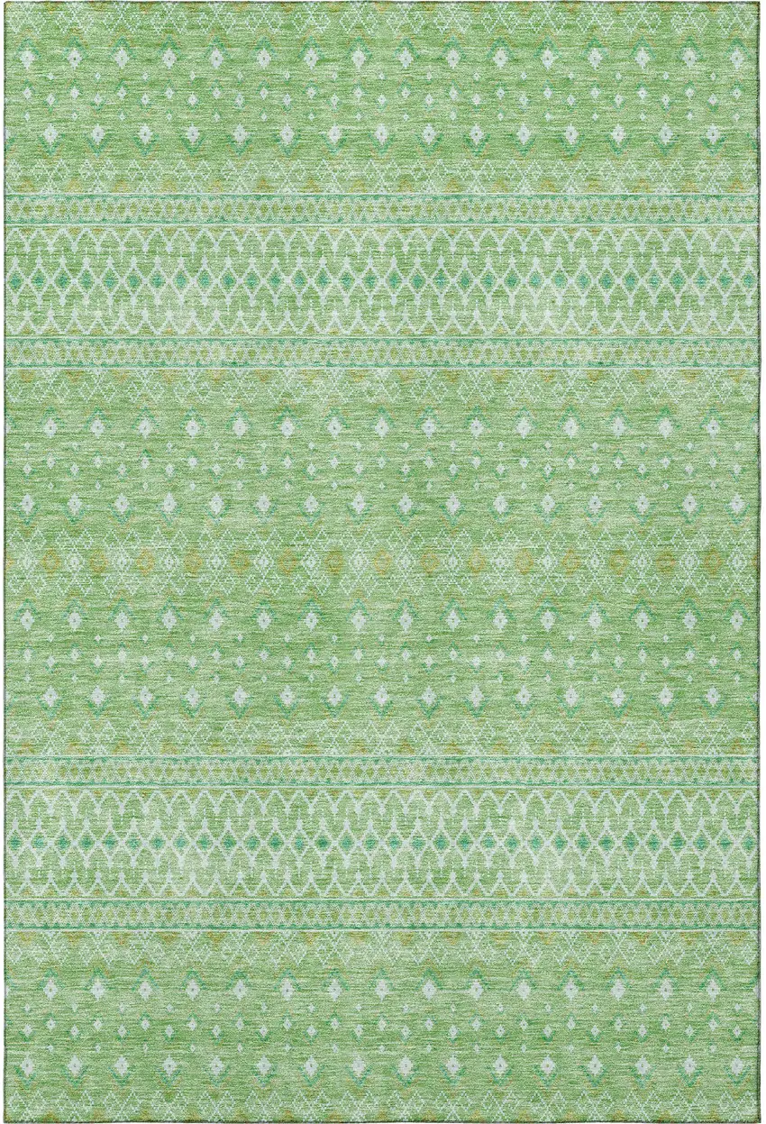 Artichoke Green Gold And Ivory Tribal Washable Area Rug With UV Protection Photo 4
