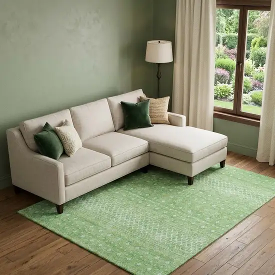 Artichoke Green Gold And Ivory Tribal Washable Area Rug With UV Protection Photo 1