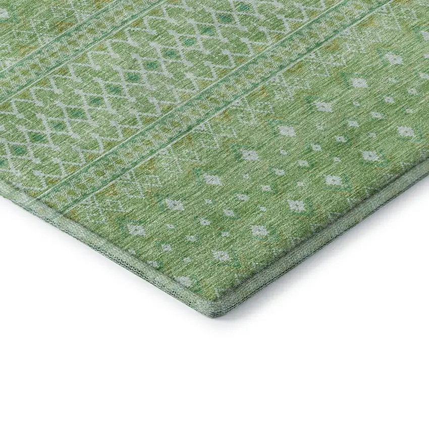 Artichoke Green Gold And Ivory Tribal Washable Area Rug With UV Protection Photo 9
