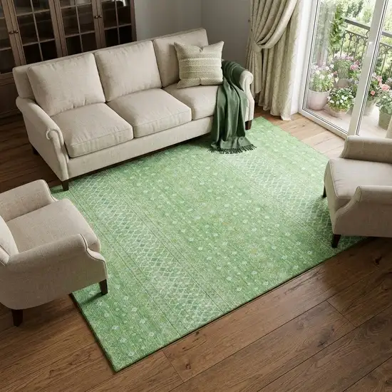 Artichoke Green Gold And Ivory Tribal Washable Area Rug With UV Protection Photo 1