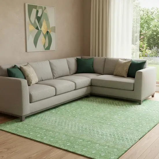 Artichoke Green Gold And Ivory Tribal Washable Area Rug With UV Protection Photo 1