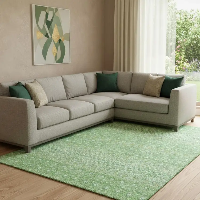 Artichoke Green Gold And Ivory Tribal Washable Area Rug With UV Protection Photo 1