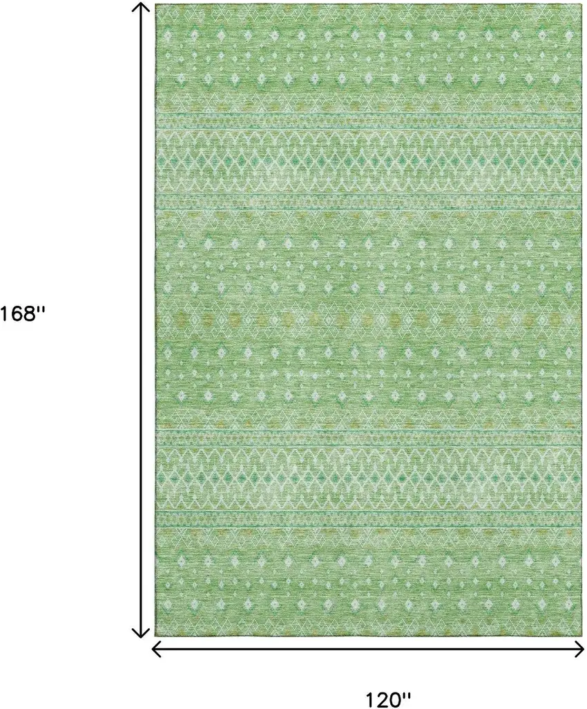 Artichoke Green Gold And Ivory Tribal Washable Area Rug With UV Protection Photo 3