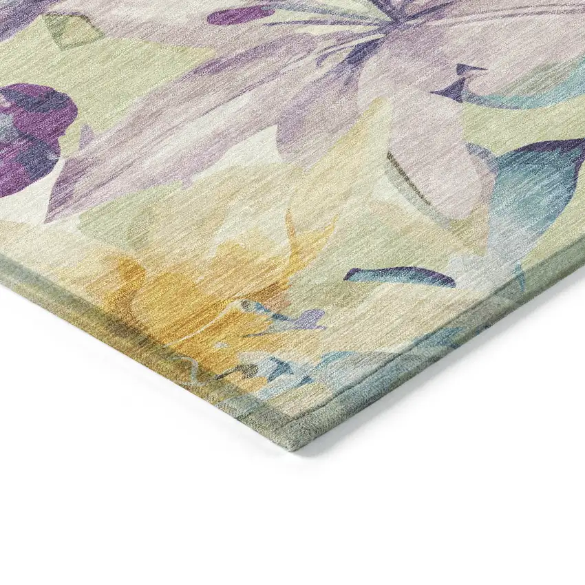 Artichoke Green Gold And Lavender Floral Washable Indoor Outdoor Area Rug Photo 7