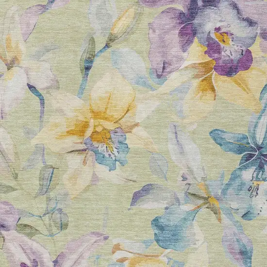 Artichoke Green Gold And Lavender Floral Washable Indoor Outdoor Area Rug Photo 7