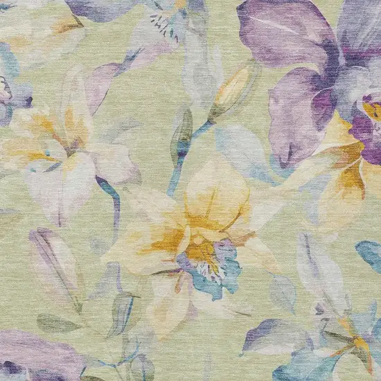 Artichoke Green Gold And Lavender Floral Washable Indoor Outdoor Area Rug Photo 7