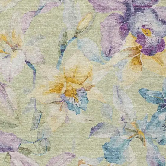 Artichoke Green Gold And Lavender Floral Washable Indoor Outdoor Area Rug Photo 3