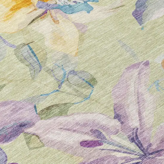 Artichoke Green Gold And Lavender Floral Washable Indoor Outdoor Area Rug Photo 4