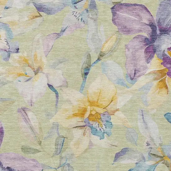 Artichoke Green Gold And Lavender Floral Washable Indoor Outdoor Area Rug Photo 7