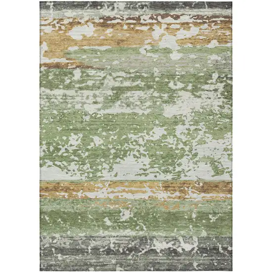 Artichoke Green Gold And Pewter Striped Washable Indoor Outdoor Area Rug Photo 8