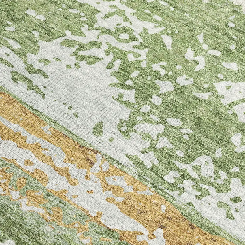 Artichoke Green Gold And Pewter Striped Washable Indoor Outdoor Area Rug Photo 3