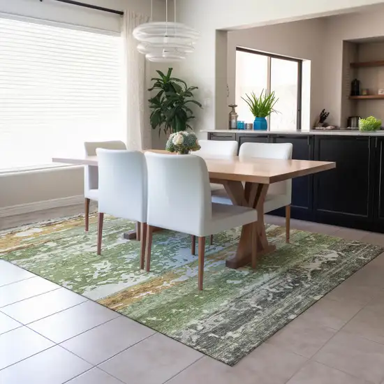 Artichoke Green Gold And Pewter Striped Washable Indoor Outdoor Area Rug Photo 6