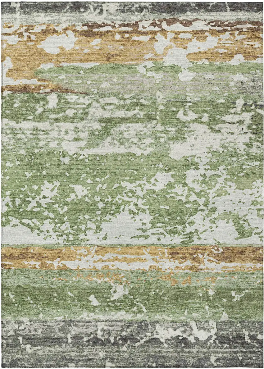 Artichoke Green Gold And Pewter Striped Washable Indoor Outdoor Area Rug Photo 9