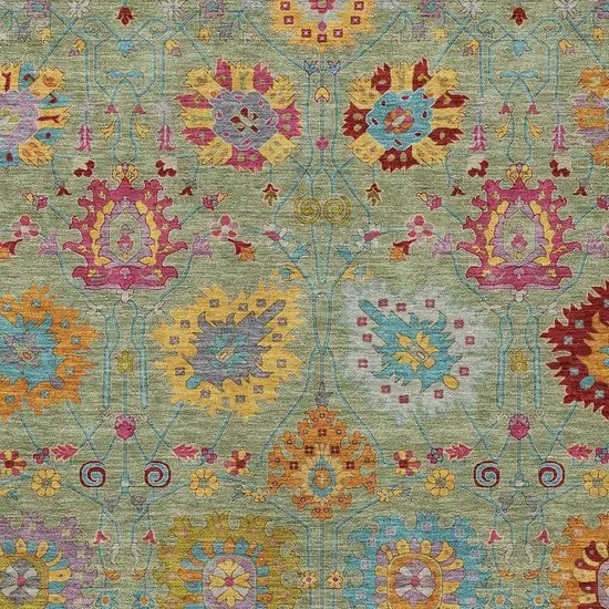 Artichoke Green Gold And Pink Damask Washable Indoor Outdoor Area Rug Photo 7