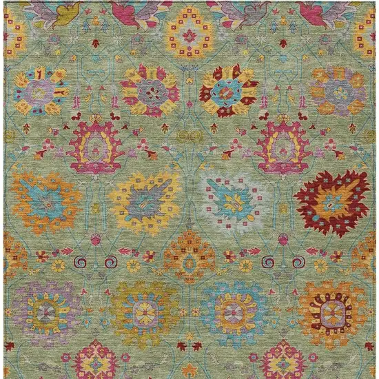 Artichoke Green Gold And Pink Damask Washable Indoor Outdoor Area Rug Photo 7