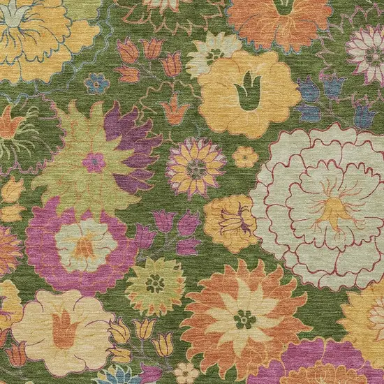 Artichoke Green Gold And Pink Floral Washable Indoor Outdoor Area Rug Photo 7